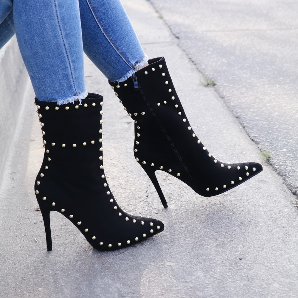 Suede Studded Toe Booties